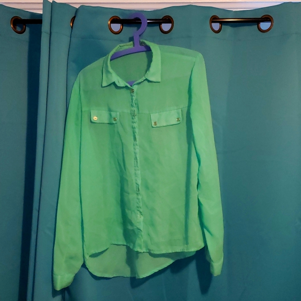 Green button down shirt